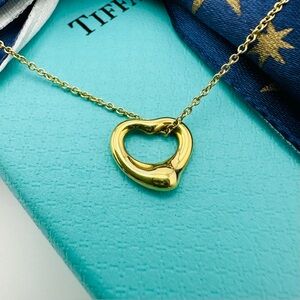 Tiffany & Co. 11 mm 18K Yellow Gold Open Heart Necklace 18” with Box